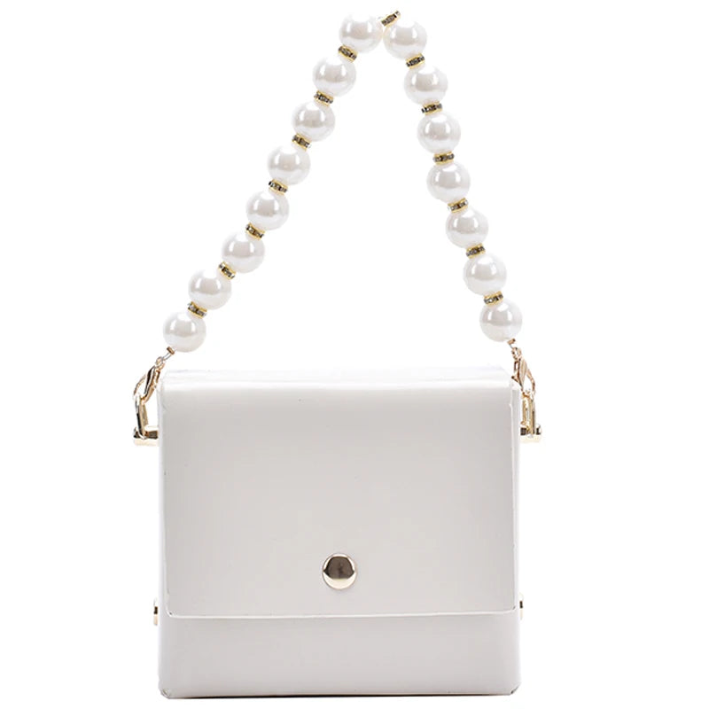 Pu Beaded Handbag Women Crossbody Bag Soft-Faced Square Shoulder Bag