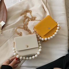 Pu Beaded Handbag Women Crossbody Bag Soft-Faced Square Shoulder Bag
