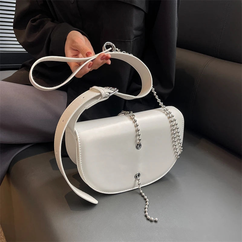 Women Half Moon Shoulder Bag Semicircular Crossbody Handbag Small