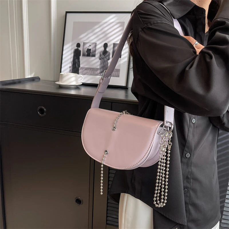Women Half Moon Shoulder Bag Semicircular Crossbody Handbag Small