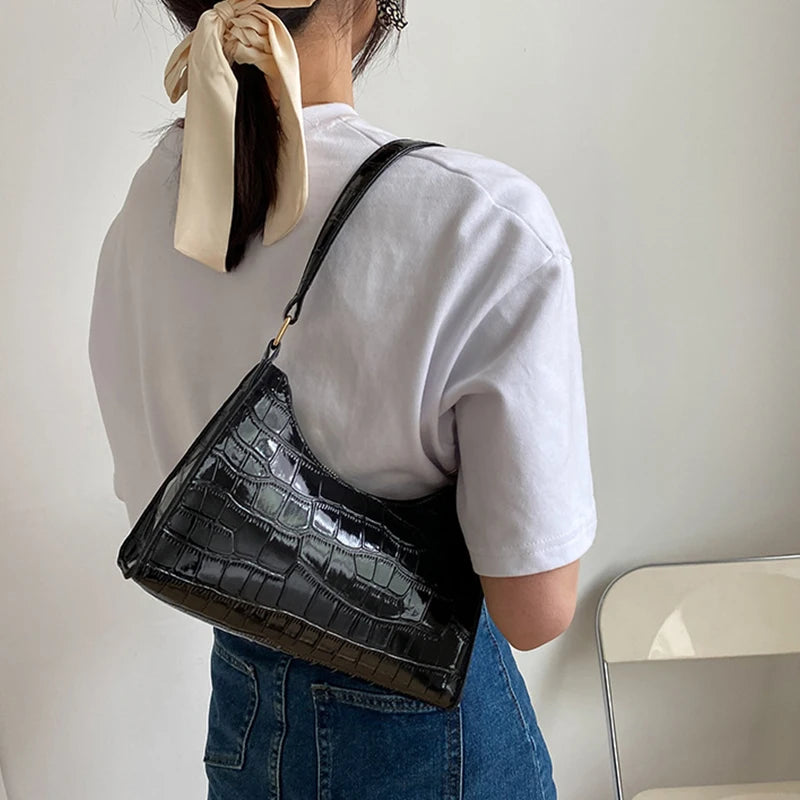 Stone Pattern Shoulder Bag Women's Handbag Zippered Underarm Shoulder Bag