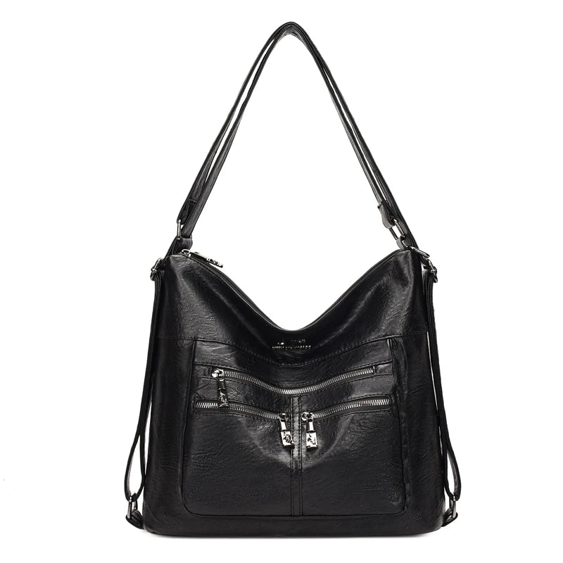 3-In-1 Pu Leather Women Bagpack Large Capacity Shoulder Handbag