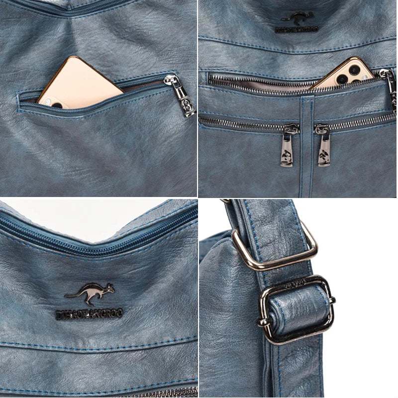 3-In-1 Pu Leather Women Bagpack Large Capacity Shoulder Handbag