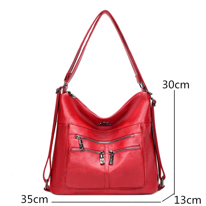 3-In-1 Pu Leather Women Bagpack Large Capacity Shoulder Handbag
