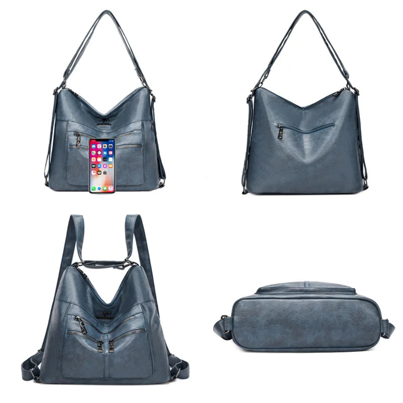3-In-1 Pu Leather Women Bagpack Large Capacity Shoulder Handbag
