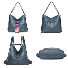 3-In-1 Pu Leather Women Bagpack Large Capacity Shoulder Handbag
