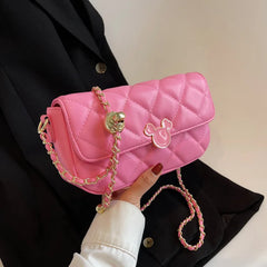 Quilted Pink Crossbody Bag, Beige Leather with Chain, Small Green Purse
