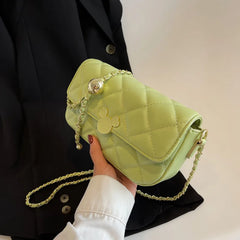 Quilted Pink Crossbody Bag, Beige Leather with Chain, Small Green Purse
