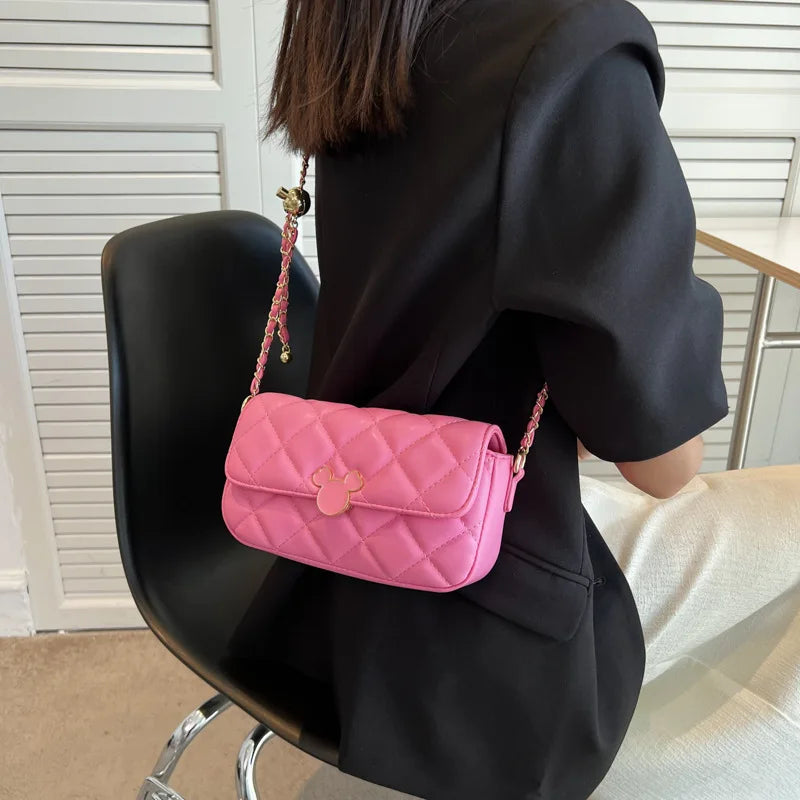 Quilted Pink Crossbody Bag, Beige Leather with Chain, Small Green Purse