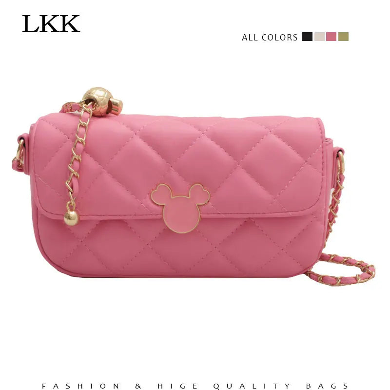 Quilted Pink Crossbody Bag, Beige Leather with Chain, Small Green Purse