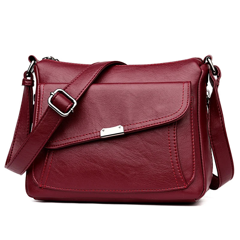 Red Small Crossbody Bag Soft Leather Shoulder Messenger Bag for Women