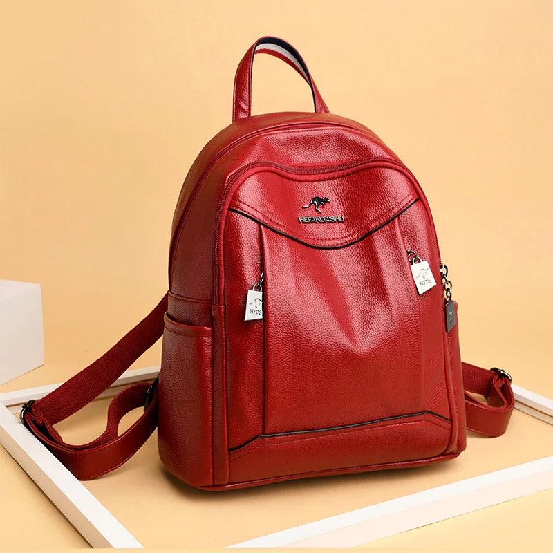 Vintage Leather High School Backpack for Girls Women