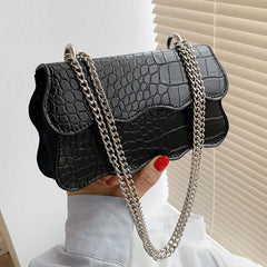 Small Stone Pattern Shoulder Bag Chains Cross Body Solid Handbag Female Sac