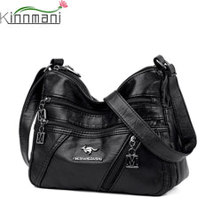 Women's Soft Leather Crossbody Bag in Black