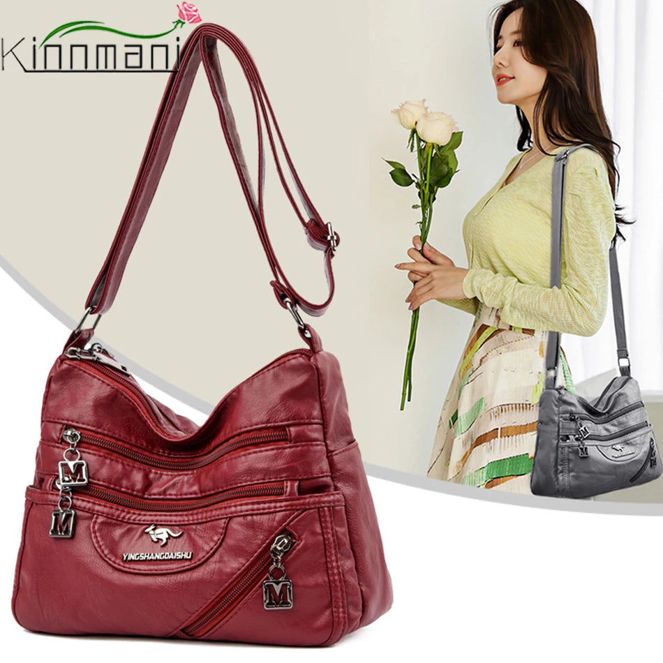 Women's Soft Leather Crossbody Bag in Black