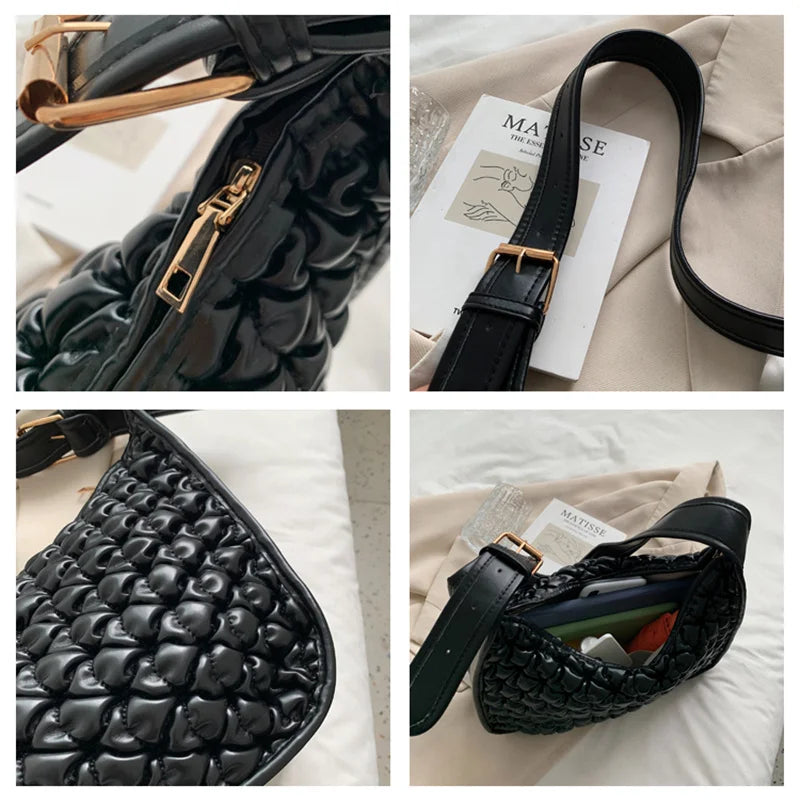 Soft Leather Shoulder Bag Pleated Women Handbag Tote Bag