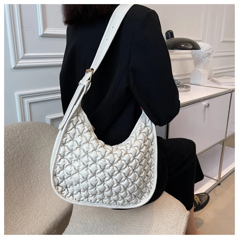 Soft Leather Shoulder Bag Pleated Women Handbag Tote Bag