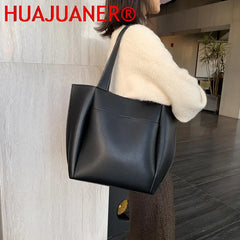 Soft Leather Woman Tote Shopper Handbag with Outer Pocket