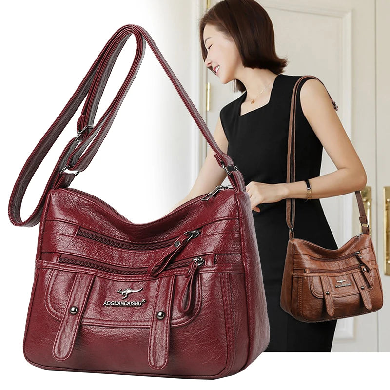 Women's Soft PU Leather Shoulder Bag Large Capacity Crossbody Bag