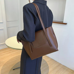 Soft PU Leather Woman Tote Shopper Handbag with Outer Pocket