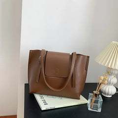 Soft PU Leather Woman Tote Shopper Handbag with Outer Pocket