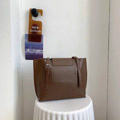 Soft PU Leather Woman Tote Shopper Handbag with Outer Pocket