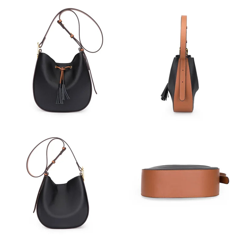 Vintage Tassel Leather Women Handbags Soft Real Cowhide Female Shoulder Bags