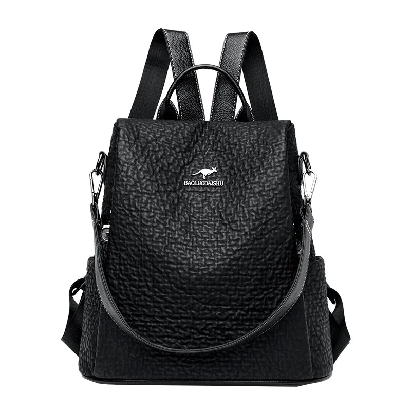 High Stone Pattern Leather Backpacks Large Capacity Travel School Bags