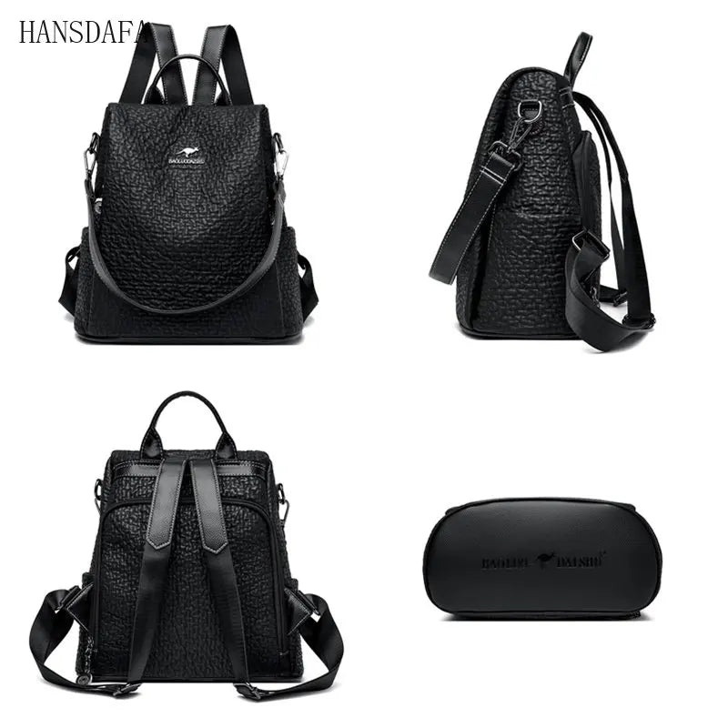 High Stone Pattern Leather Backpacks Large Capacity Travel School Bags
