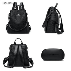 High Stone Pattern Leather Backpacks Large Capacity Travel School Bags