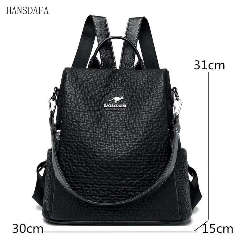 High Stone Pattern Leather Backpacks Large Capacity Travel School Bags