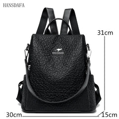 High Stone Pattern Leather Backpacks Large Capacity Travel School Bags