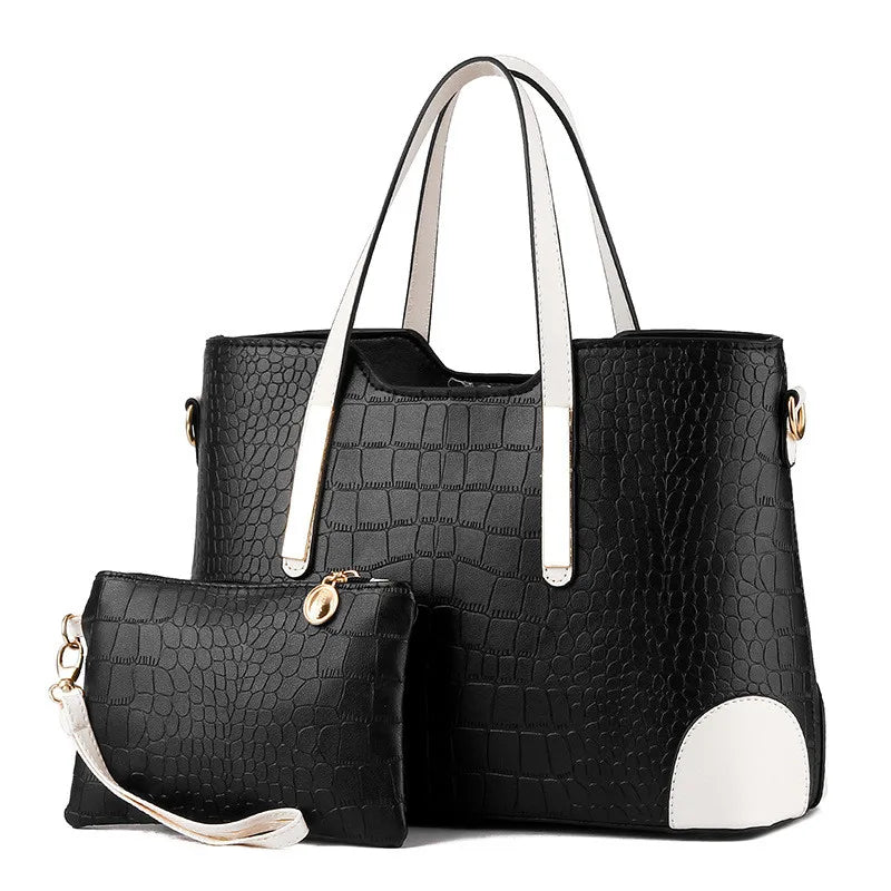 Vintage Crocodile Pattern Top-Handle C Purse Leather Shoulder Bag