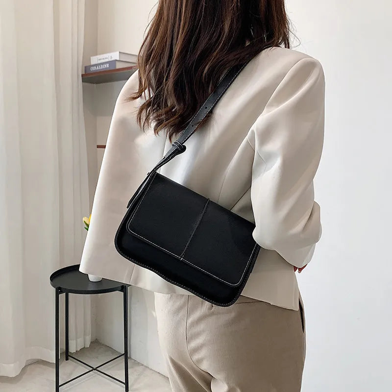 High Vintage Stitching Bags For Women Leather Shoulder Bag