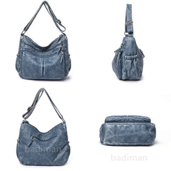 Vintage Leather Shoulder Bag for Women Crossbody Tote Sac