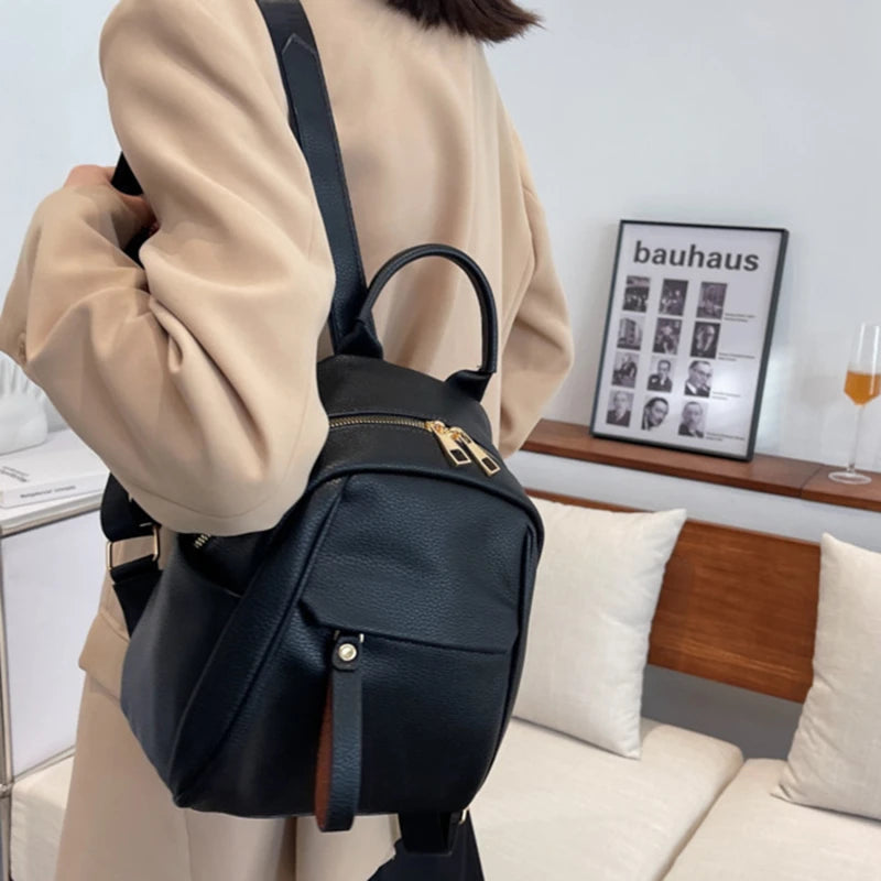 Waterproof Leather Women Backpack College Style School Bags