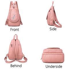 Women Backpack School Bags for Teenage Girls Leather Embroidery Flowers