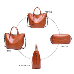 High Women Bucket Bag Oil Wax Women Leather Handbags Big Tote Famous Brands