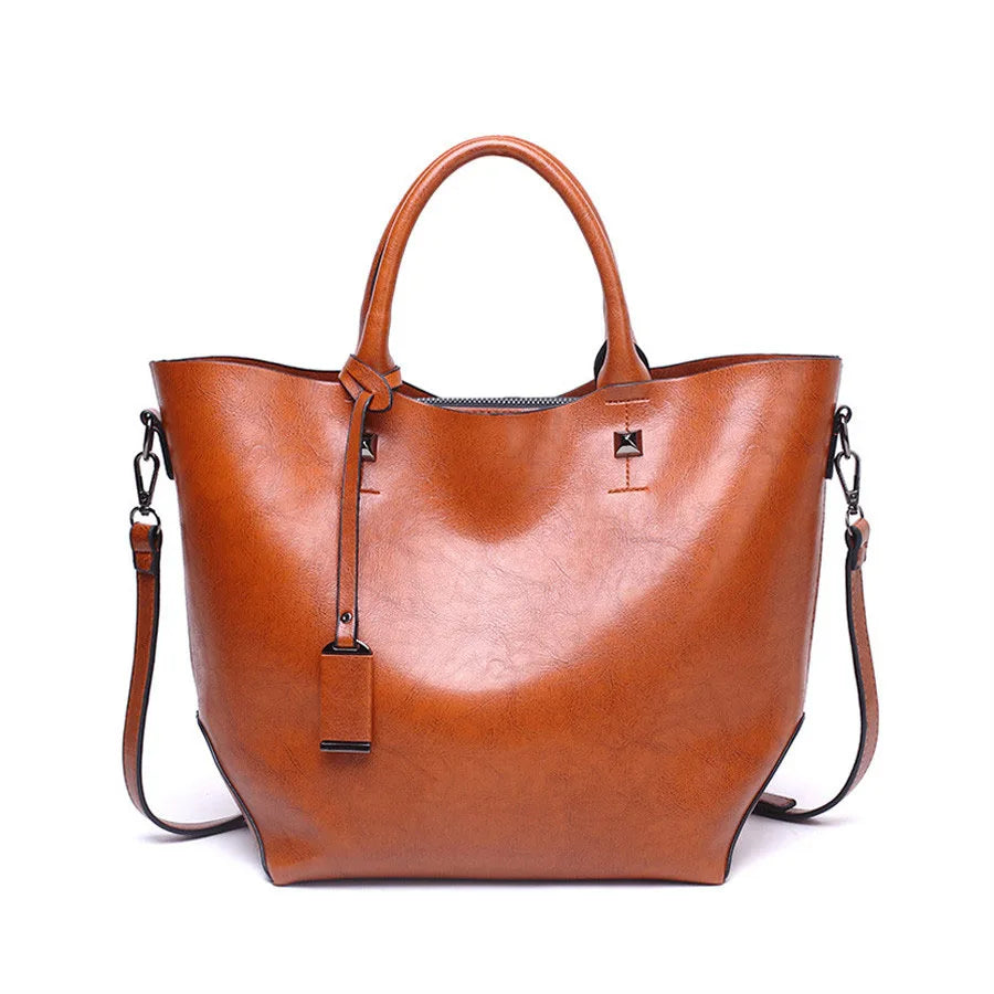 High Women Bucket Bag Oil Wax Women Leather Handbags Big Tote Famous Brands