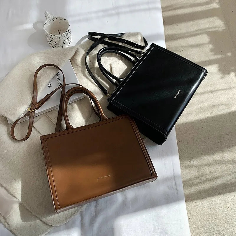 High Women Lady Single Shoulder Crossbody Leather Briefcase Top Grip Handle Bag