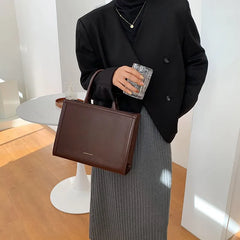 High Women Lady Single Shoulder Crossbody Leather Briefcase Top Grip Handle Bag