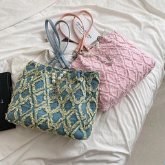 Casual Canvas Chains Tote Bag Vintage Denim Handbag Women Shoulder Bags