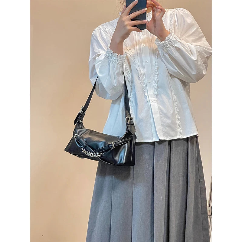 Women Small Shoulder Bags Pu Leather Chain Underarm Bag Clutch Purse Handbags
