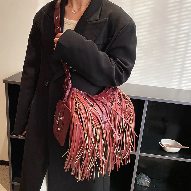 Vintage Small Tassel Shoulder Bag Women's Crossbody Bag