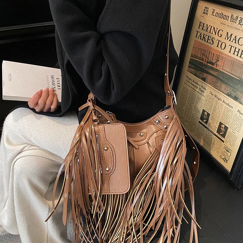 Vintage Small Tassel Shoulder Bag Women's Crossbody Bag