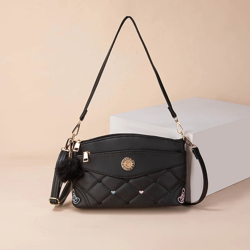 Women's Soft Leather Shoulder Bags Multi-Layer Classic Crossbody Handbag
