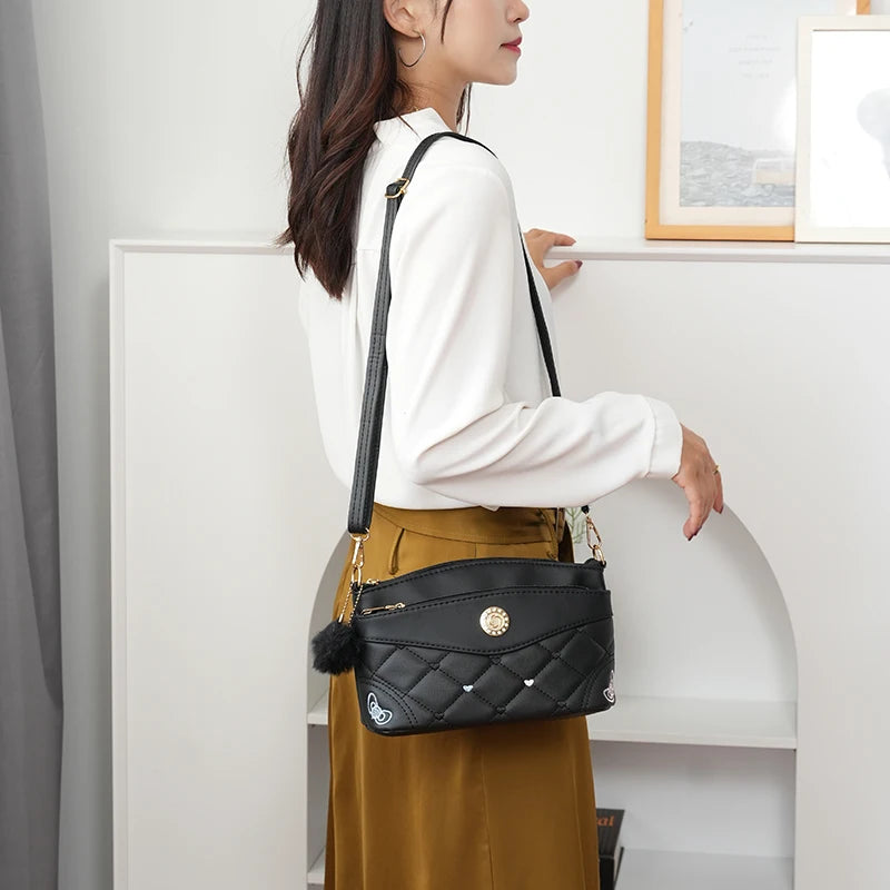 Women's Soft Leather Shoulder Bags Multi-Layer Classic Crossbody Handbag