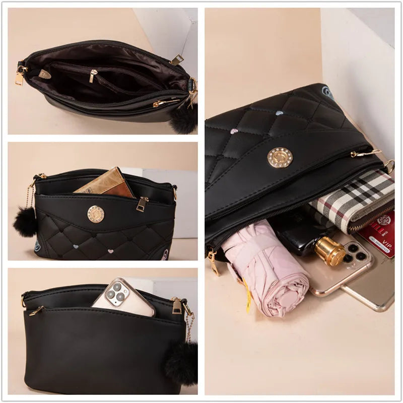 Women's Soft Leather Shoulder Bags Multi-Layer Classic Crossbody Handbag
