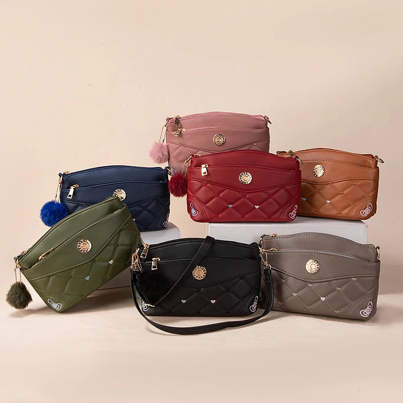 Women's Soft Leather Shoulder Bags Multi-Layer Classic Crossbody Handbag