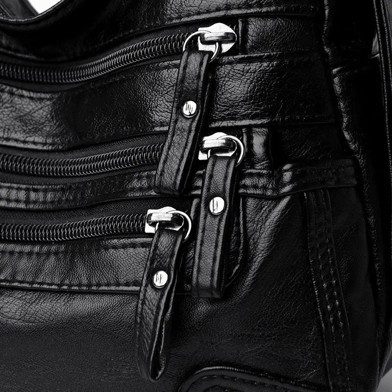 Women's Soft Leather Shoulder Bag Multi-Layer Crossbody Handbag Purse